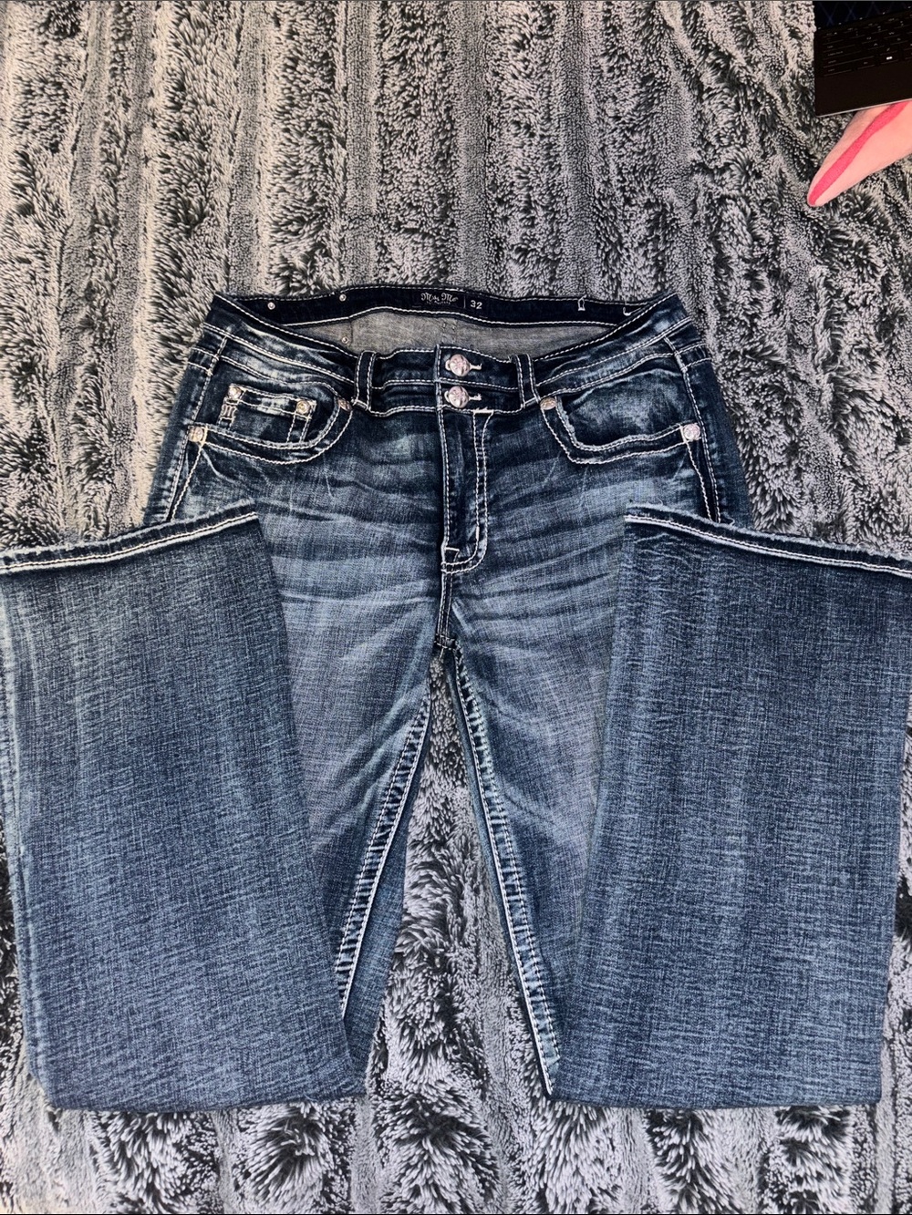 Miss Me Women's Dark Blue Bootcut Jeans with Faded (worn twice)